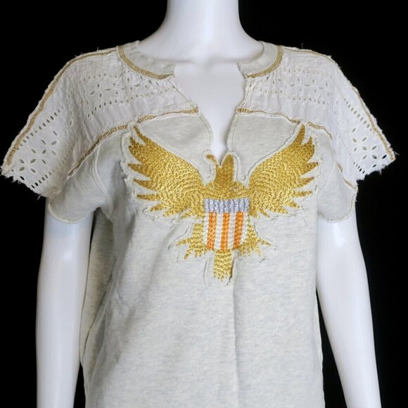We the Free People Patriotic Eagle Short Sleeve Sweatshirt Top Women's Small - Picture 2 of 4